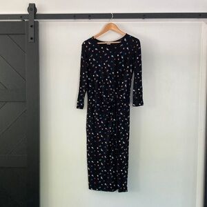 Boden Rosalie Polka Dot Jersey Knit Twist Front Dress Navy Blue Size 10L